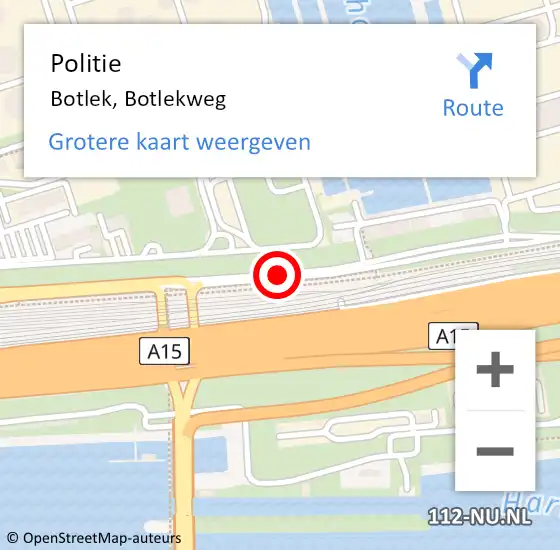 Locatie op kaart van de 112 melding: Politie Botlek, Botlekweg op 14 augustus 2024 17:31