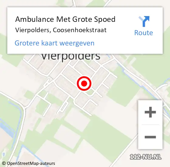 Locatie op kaart van de 112 melding: Ambulance Met Grote Spoed Naar Vierpolders, Coosenhoekstraat op 14 augustus 2024 17:43