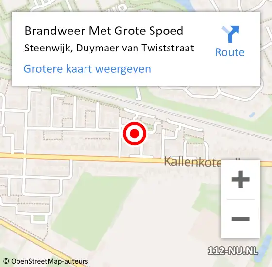 Locatie op kaart van de 112 melding: Brandweer Met Grote Spoed Naar Steenwijk, Duymaer van Twiststraat op 14 augustus 2024 17:44