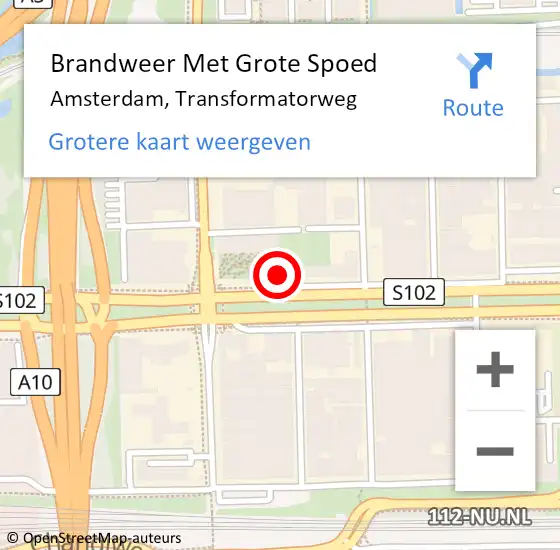 Locatie op kaart van de 112 melding: Brandweer Met Grote Spoed Naar Amsterdam, Transformatorweg op 14 augustus 2024 18:02