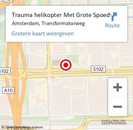 Locatie op kaart van de 112 melding: Trauma helikopter Met Grote Spoed Naar Amsterdam, Transformatorweg op 14 augustus 2024 18:03