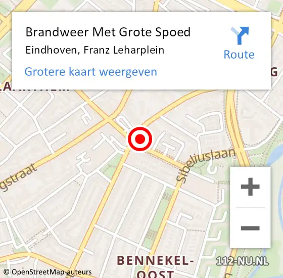 Locatie op kaart van de 112 melding: Brandweer Met Grote Spoed Naar Eindhoven, Franz Leharplein op 14 augustus 2024 18:15