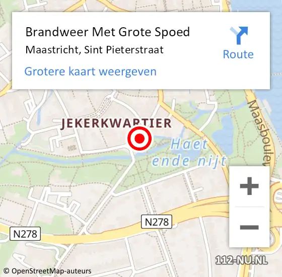 Locatie op kaart van de 112 melding: Brandweer Met Grote Spoed Naar Maastricht, Sint Pieterstraat op 14 augustus 2024 18:21