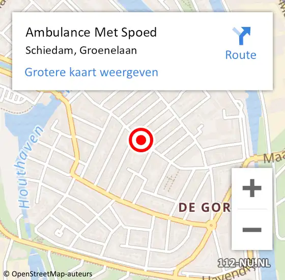 Locatie op kaart van de 112 melding: Ambulance Met Spoed Naar Schiedam, Groenelaan op 14 augustus 2024 18:30