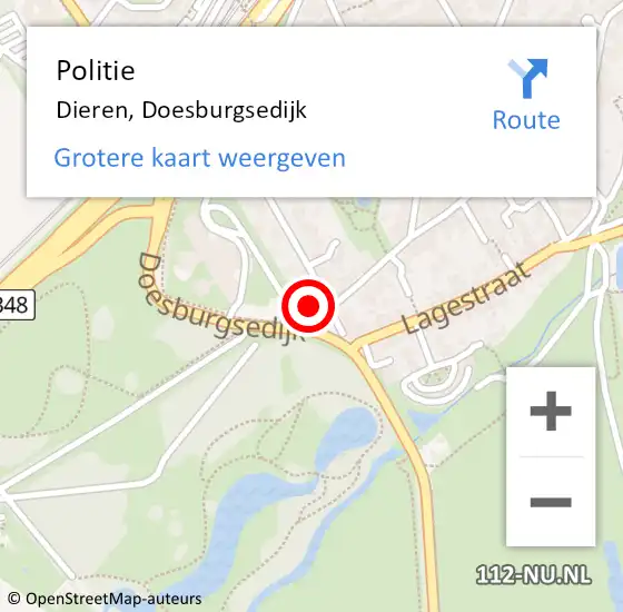 Locatie op kaart van de 112 melding: Politie Dieren, Doesburgsedijk op 14 augustus 2024 18:41