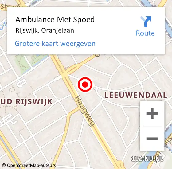 Locatie op kaart van de 112 melding: Ambulance Met Spoed Naar Rijswijk, Oranjelaan op 14 augustus 2024 18:42