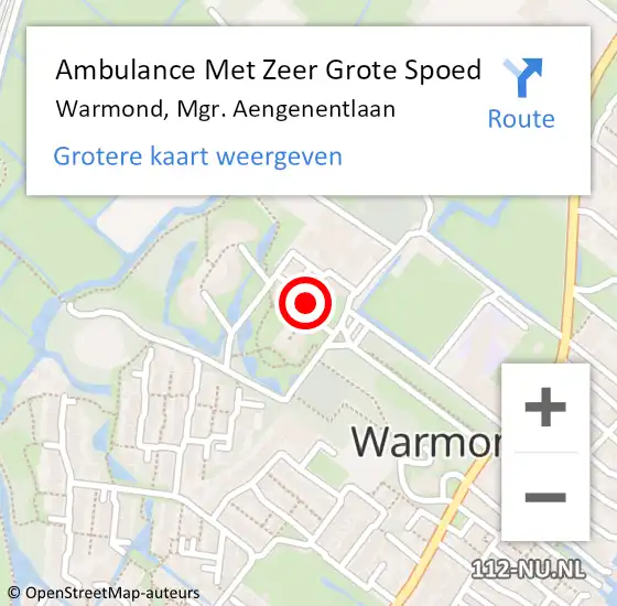 Locatie op kaart van de 112 melding: Ambulance Met Zeer Grote Spoed Naar Warmond, Mgr. Aengenentlaan op 14 augustus 2024 18:49