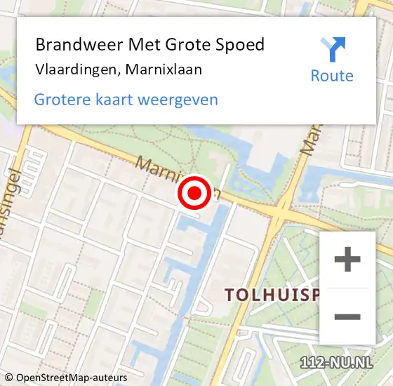 Locatie op kaart van de 112 melding: Brandweer Met Grote Spoed Naar Vlaardingen, Marnixlaan op 14 augustus 2024 18:51