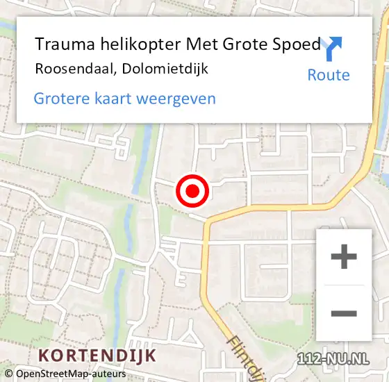 Locatie op kaart van de 112 melding: Trauma helikopter Met Grote Spoed Naar Roosendaal, Dolomietdijk op 14 augustus 2024 18:57