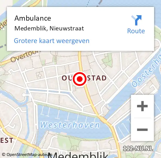 Locatie op kaart van de 112 melding: Ambulance Medemblik, Nieuwstraat op 14 augustus 2024 19:00