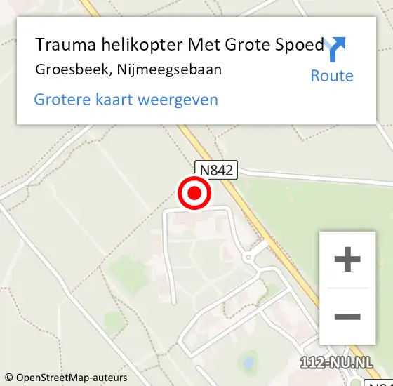 Locatie op kaart van de 112 melding: Trauma helikopter Met Grote Spoed Naar Groesbeek, Nijmeegsebaan op 14 augustus 2024 19:02