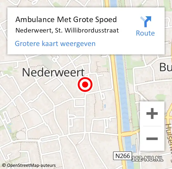 Locatie op kaart van de 112 melding: Ambulance Met Grote Spoed Naar Nederweert, St. Willibrordusstraat op 14 augustus 2024 19:05