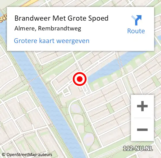 Locatie op kaart van de 112 melding: Brandweer Met Grote Spoed Naar Almere, Rembrandtweg op 14 augustus 2024 19:07