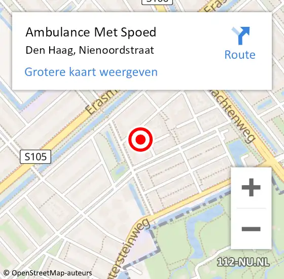 Locatie op kaart van de 112 melding: Ambulance Met Spoed Naar Den Haag, Nienoordstraat op 14 augustus 2024 19:21