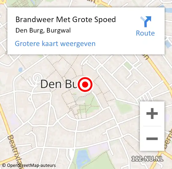 Locatie op kaart van de 112 melding: Brandweer Met Grote Spoed Naar Den Burg, Burgwal op 14 augustus 2024 19:21