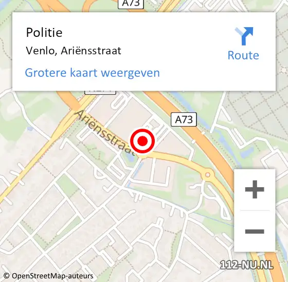 Locatie op kaart van de 112 melding: Politie Venlo, Ariënsstraat op 14 augustus 2024 19:32