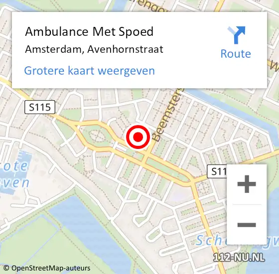 Locatie op kaart van de 112 melding: Ambulance Met Spoed Naar Amsterdam, Avenhornstraat op 14 augustus 2024 19:50