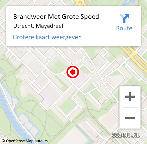 Locatie op kaart van de 112 melding: Brandweer Met Grote Spoed Naar Utrecht, Mayadreef op 14 augustus 2024 20:03