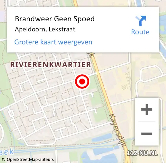 Locatie op kaart van de 112 melding: Brandweer Geen Spoed Naar Apeldoorn, Lekstraat op 14 augustus 2024 20:25