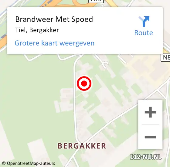 Locatie op kaart van de 112 melding: Brandweer Met Spoed Naar Tiel, Bergakker op 14 augustus 2024 20:27