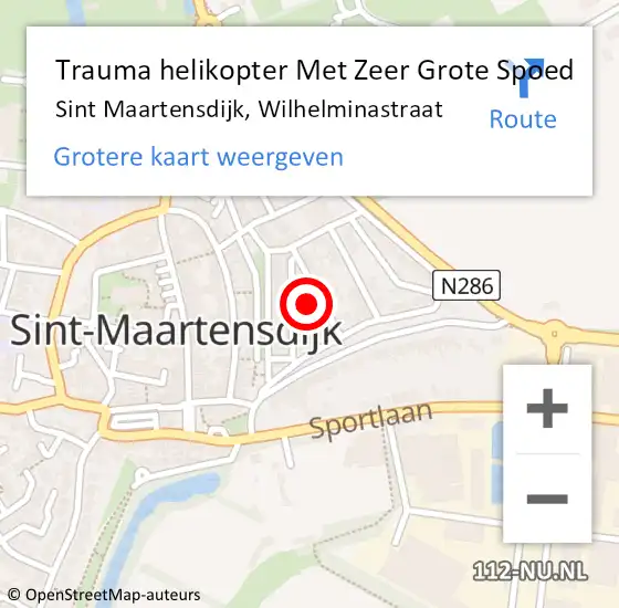 Locatie op kaart van de 112 melding: Trauma helikopter Met Zeer Grote Spoed Naar Sint Maartensdijk, Wilhelminastraat op 14 augustus 2024 20:30