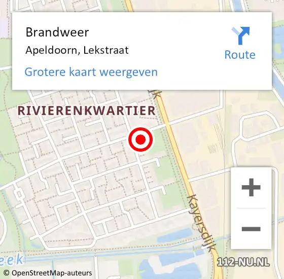 Locatie op kaart van de 112 melding: Brandweer Apeldoorn, Lekstraat op 14 augustus 2024 20:48