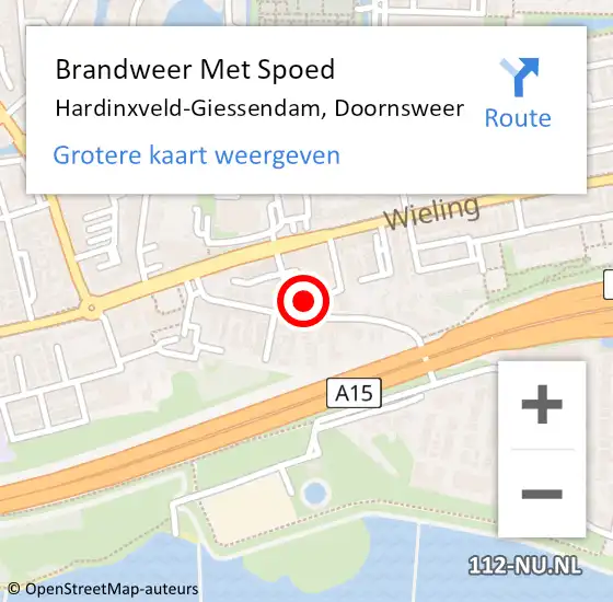 Locatie op kaart van de 112 melding: Brandweer Met Spoed Naar Hardinxveld-Giessendam, Doornsweer op 14 augustus 2024 20:56