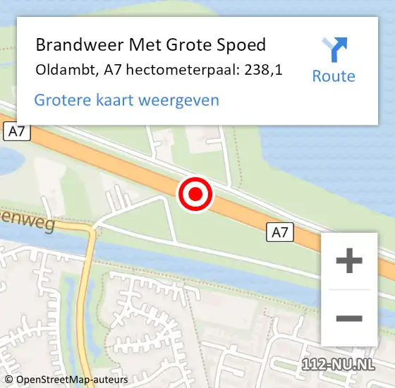 Locatie op kaart van de 112 melding: Brandweer Met Grote Spoed Naar Oldambt, A7 hectometerpaal: 238,1 op 14 augustus 2024 21:11