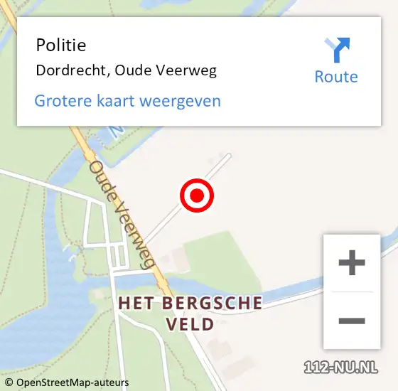 Locatie op kaart van de 112 melding: Politie Dordrecht, Oude Veerweg op 14 augustus 2024 21:23