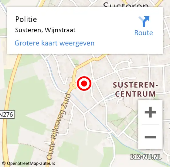 Locatie op kaart van de 112 melding: Politie Susteren, Wijnstraat op 14 augustus 2024 21:24