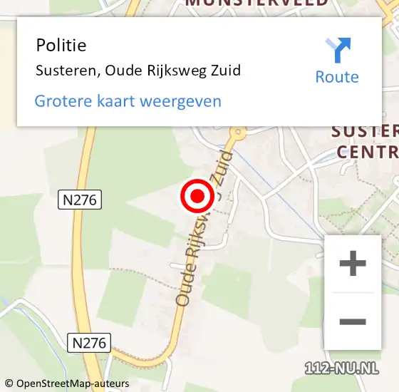 Locatie op kaart van de 112 melding: Politie Susteren, Oude Rijksweg Zuid op 14 augustus 2024 21:25