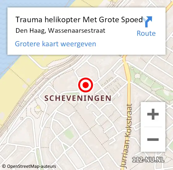 Locatie op kaart van de 112 melding: Trauma helikopter Met Grote Spoed Naar Den Haag, Wassenaarsestraat op 14 augustus 2024 21:41