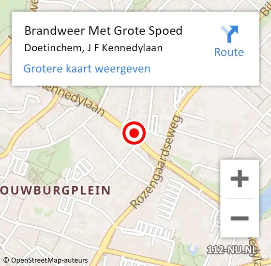 Locatie op kaart van de 112 melding: Brandweer Met Grote Spoed Naar Doetinchem, J F Kennedylaan op 14 augustus 2024 21:44