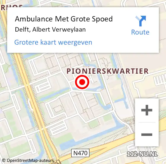 Locatie op kaart van de 112 melding: Ambulance Met Grote Spoed Naar Delft, Albert Verweylaan op 14 augustus 2024 21:47