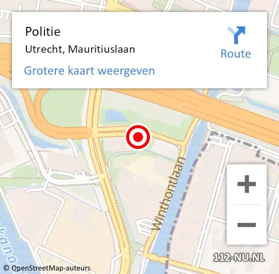 Locatie op kaart van de 112 melding: Politie Utrecht, Mauritiuslaan op 14 augustus 2024 21:55