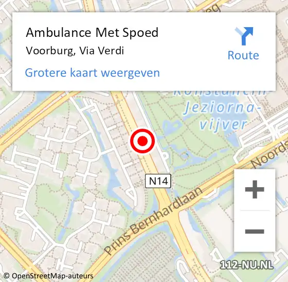 Locatie op kaart van de 112 melding: Ambulance Met Spoed Naar Voorburg, Via Verdi op 14 augustus 2024 22:03