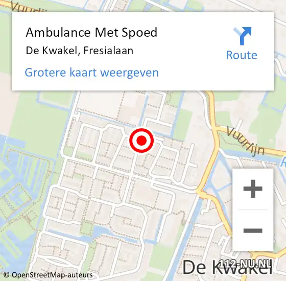 Locatie op kaart van de 112 melding: Ambulance Met Spoed Naar De Kwakel, Fresialaan op 14 augustus 2024 22:25