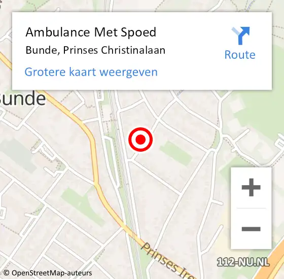 Locatie op kaart van de 112 melding: Ambulance Met Spoed Naar Bunde, Prinses Christinalaan op 14 augustus 2024 22:32