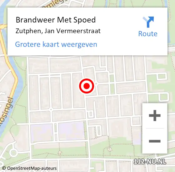 Locatie op kaart van de 112 melding: Brandweer Met Spoed Naar Zutphen, Jan Vermeerstraat op 14 augustus 2024 22:36