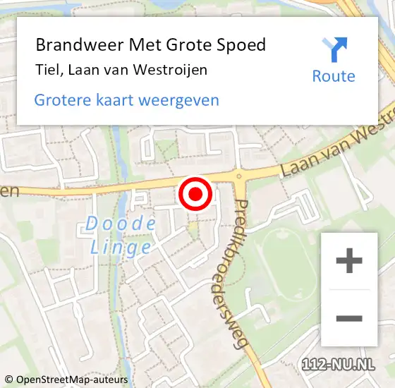 Locatie op kaart van de 112 melding: Brandweer Met Grote Spoed Naar Tiel, Laan van Westroijen op 14 augustus 2024 22:38