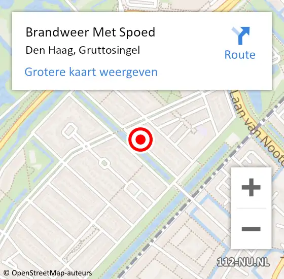 Locatie op kaart van de 112 melding: Brandweer Met Spoed Naar Den Haag, Gruttosingel op 14 augustus 2024 22:57