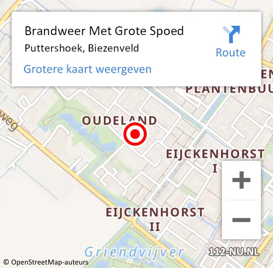 Locatie op kaart van de 112 melding: Brandweer Met Grote Spoed Naar Puttershoek, Biezenveld op 14 augustus 2024 23:16