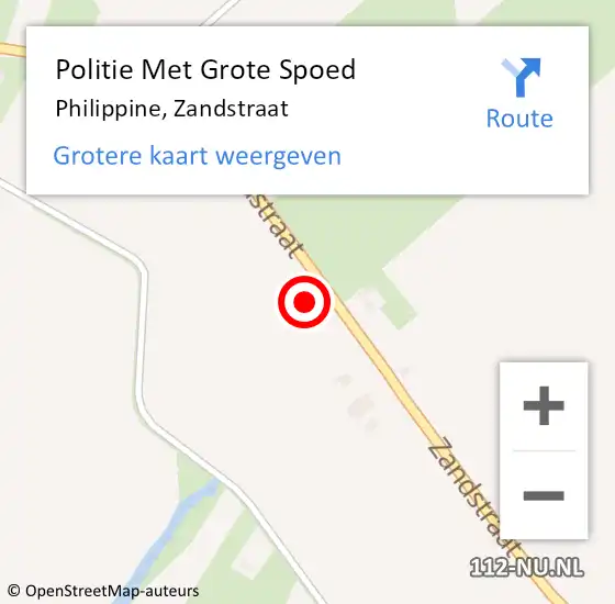 Locatie op kaart van de 112 melding: Politie Met Grote Spoed Naar Philippine, Zandstraat op 14 augustus 2024 23:18