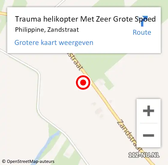 Locatie op kaart van de 112 melding: Trauma helikopter Met Zeer Grote Spoed Naar Philippine, Zandstraat op 14 augustus 2024 23:21