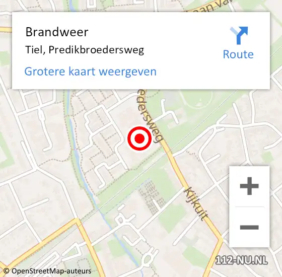 Locatie op kaart van de 112 melding: Brandweer Tiel, Predikbroedersweg op 14 augustus 2024 23:28