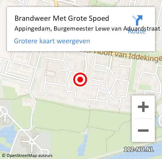 Locatie op kaart van de 112 melding: Brandweer Met Grote Spoed Naar Appingedam, Burgemeester Lewe van Aduardstraat op 14 augustus 2024 23:47