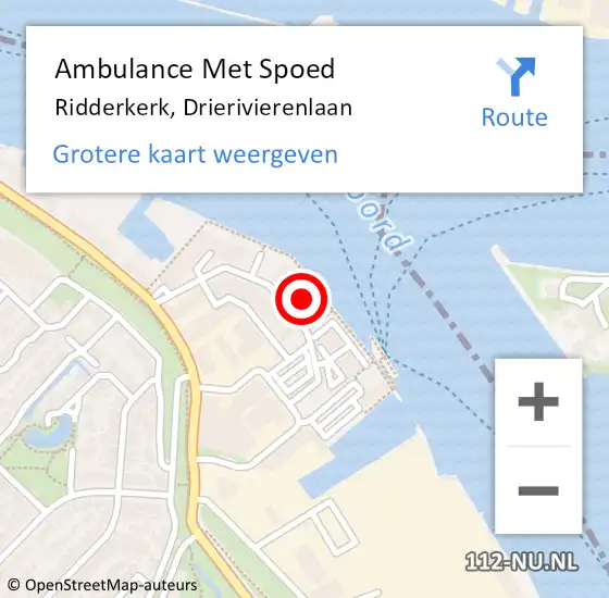 Locatie op kaart van de 112 melding: Ambulance Met Spoed Naar Ridderkerk, Drierivierenlaan op 14 augustus 2024 23:58