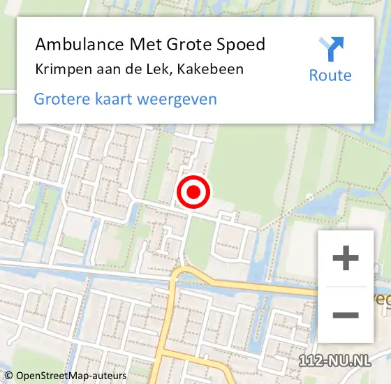 Locatie op kaart van de 112 melding: Ambulance Met Grote Spoed Naar Krimpen aan de Lek, Kakebeen op 15 augustus 2024 00:23