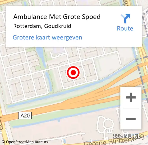 Locatie op kaart van de 112 melding: Ambulance Met Grote Spoed Naar Rotterdam, Goudkruid op 15 augustus 2024 00:52