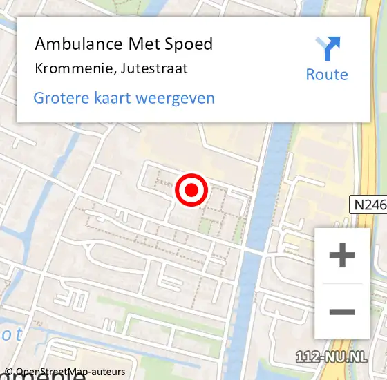 Locatie op kaart van de 112 melding: Ambulance Met Spoed Naar Krommenie, Jutestraat op 15 augustus 2024 00:53